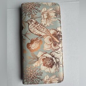Aphison RFID Slim Bi Fold Wallet Bird with Floral Print PU Leather NWOT